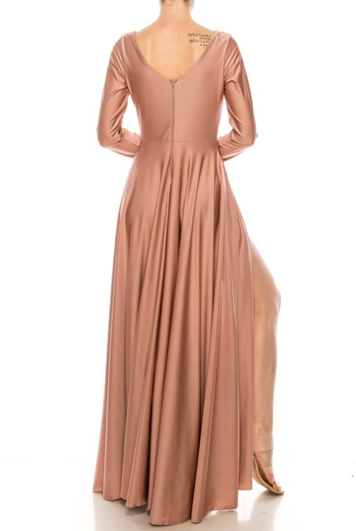Long Sleeve Shiny Bridesmaid Stretchy Maxi Dress