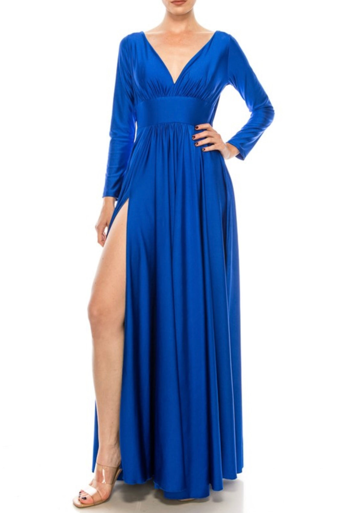 Long Sleeve Shiny Bridesmaid Stretchy Maxi Dress