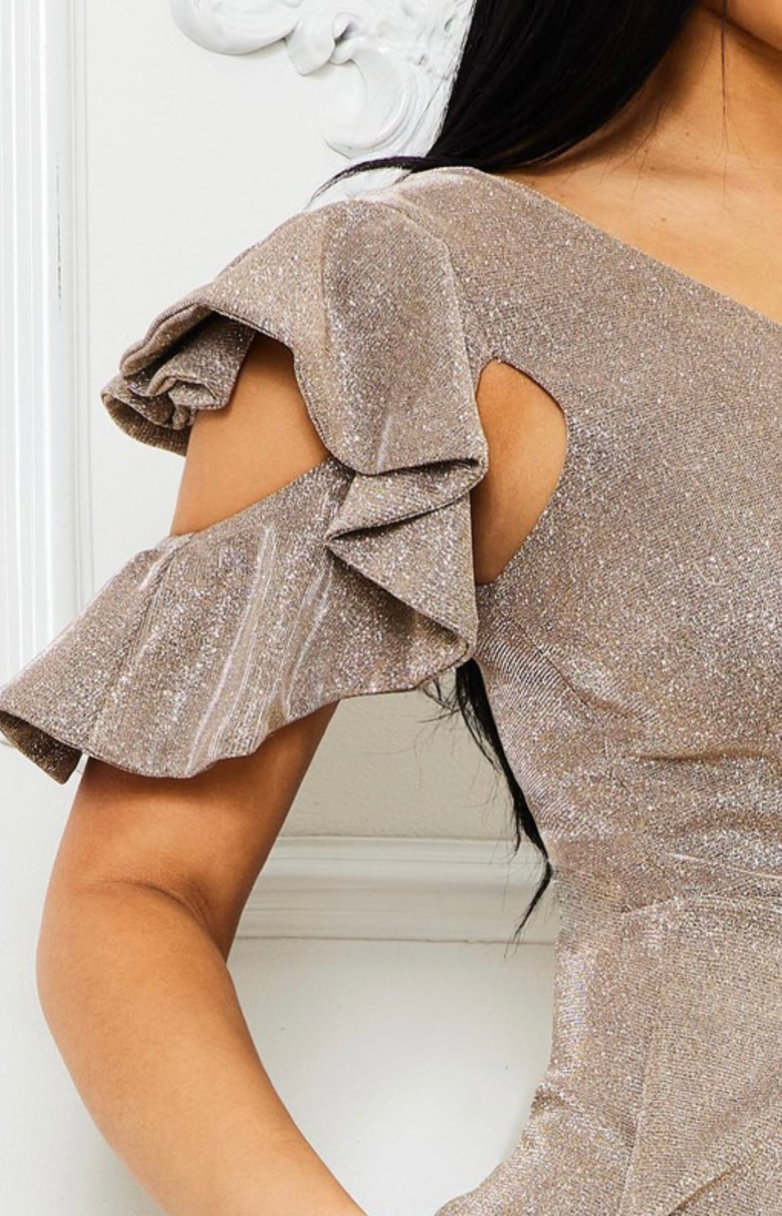 GLITTERED ONE SHOUDLER MAXI DRESS