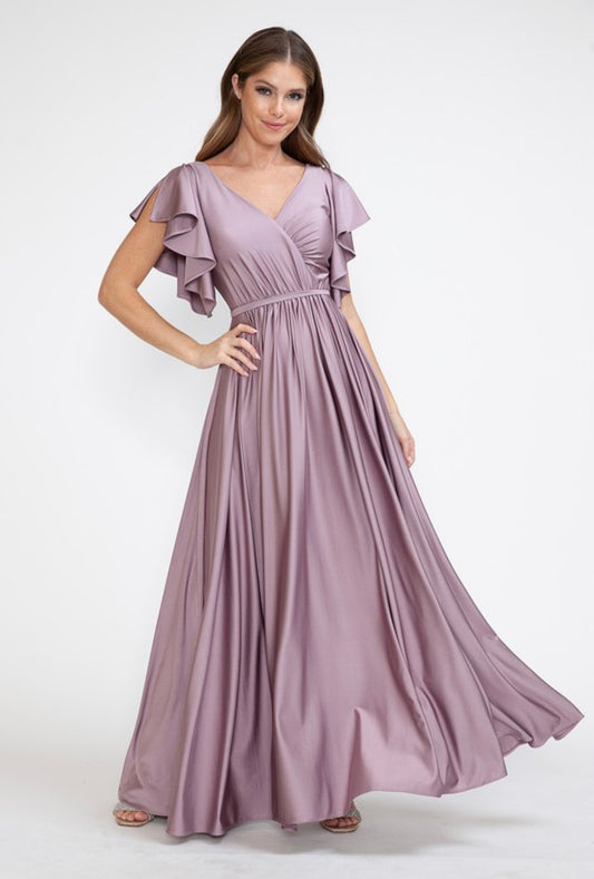 Drape Wrap Belted Pleated Formal Dress