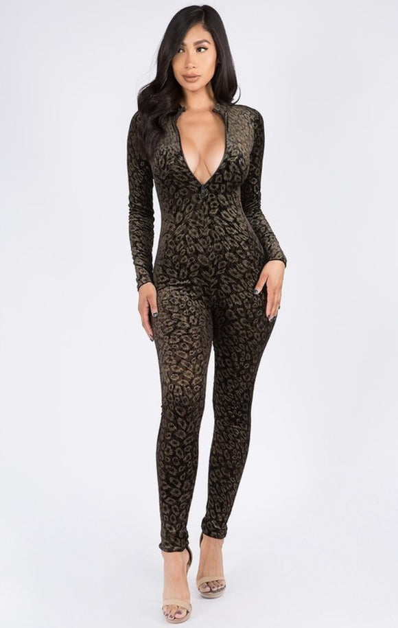 Velvet Cheetah Skinny Jumpsuit