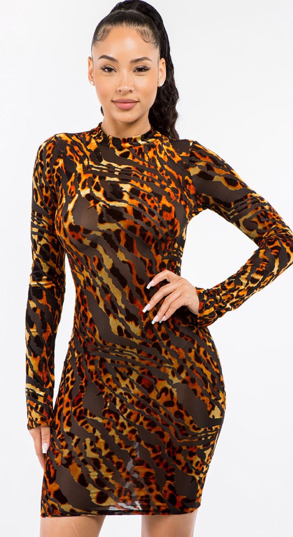 Velvet Leopard print Mini Dress