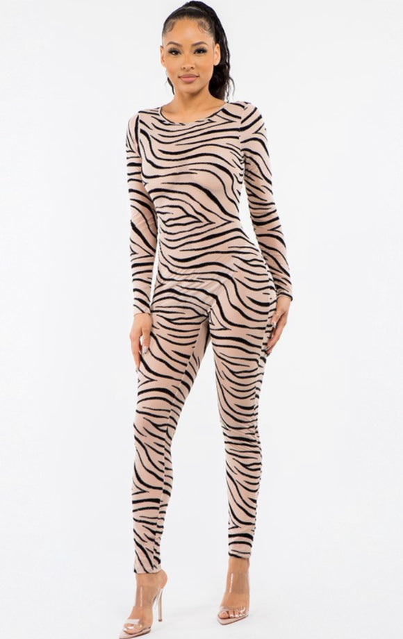 Tiger Print Glitter Jumpsuit