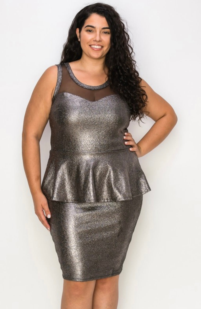 Foil knee Lenght Peplum Dress