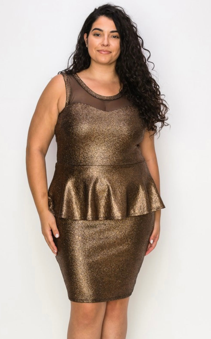 Foil knee Lenght Peplum Dress