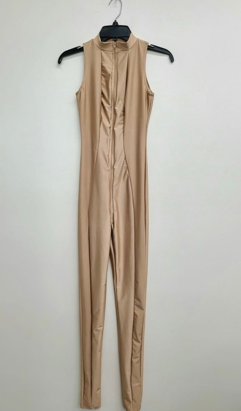 Front Zipper Sleavless Jumpsuit