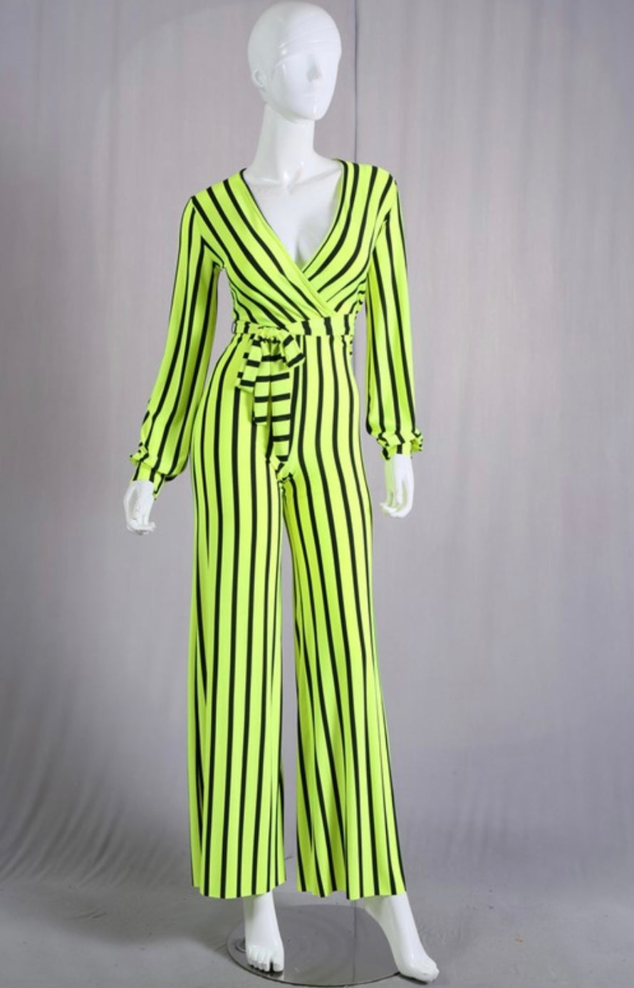 Tie Waist Striped Jumpsuit