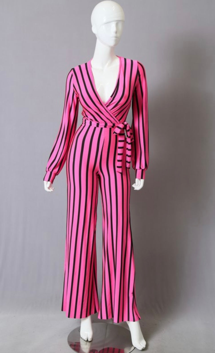 Tie Waist Striped Jumpsuit