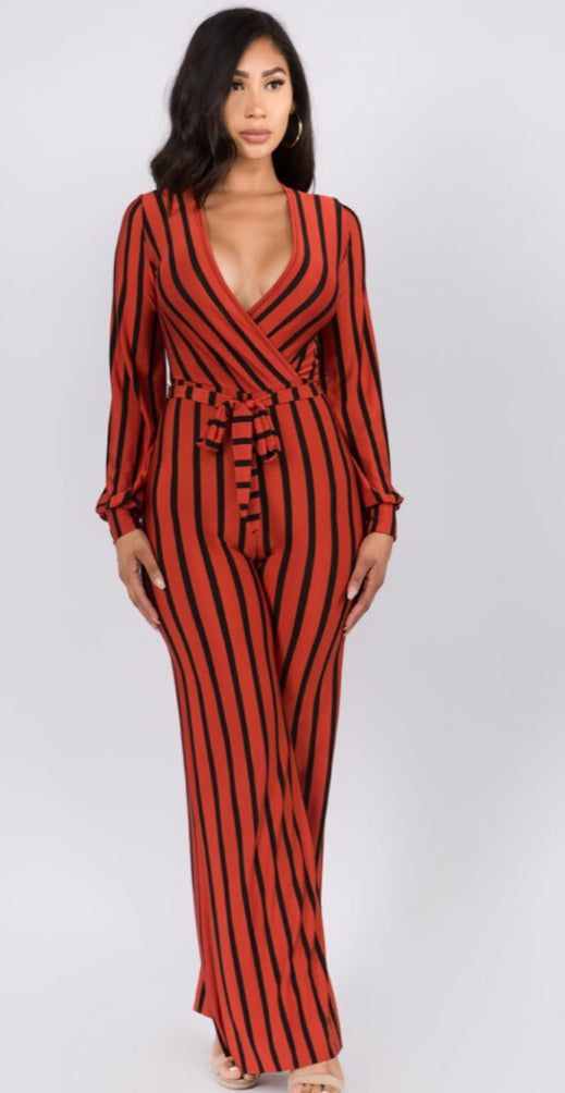 Tie Waist Striped Jumpsuit