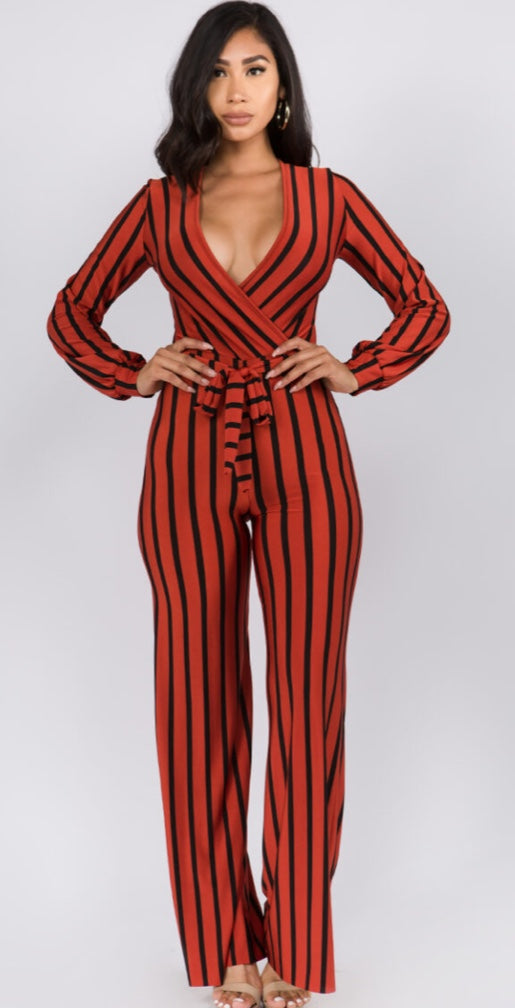 Tie Waist Striped Jumpsuit