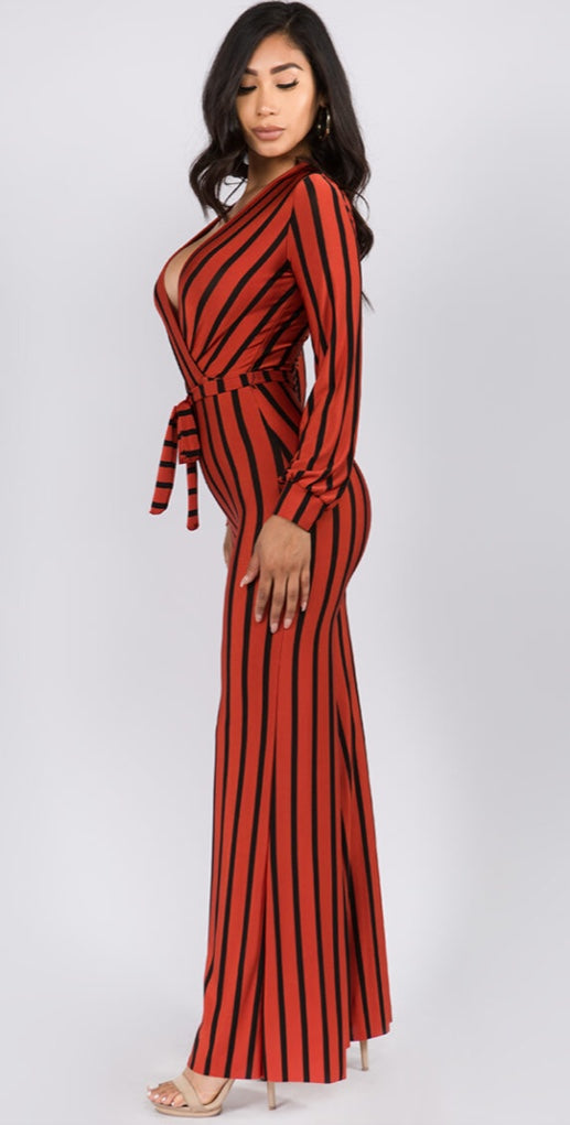 Tie Waist Striped Jumpsuit