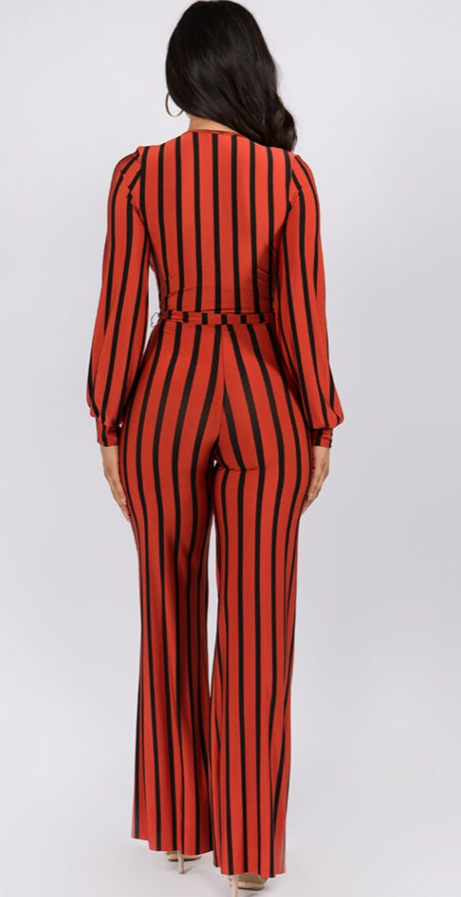 Tie Waist Striped Jumpsuit